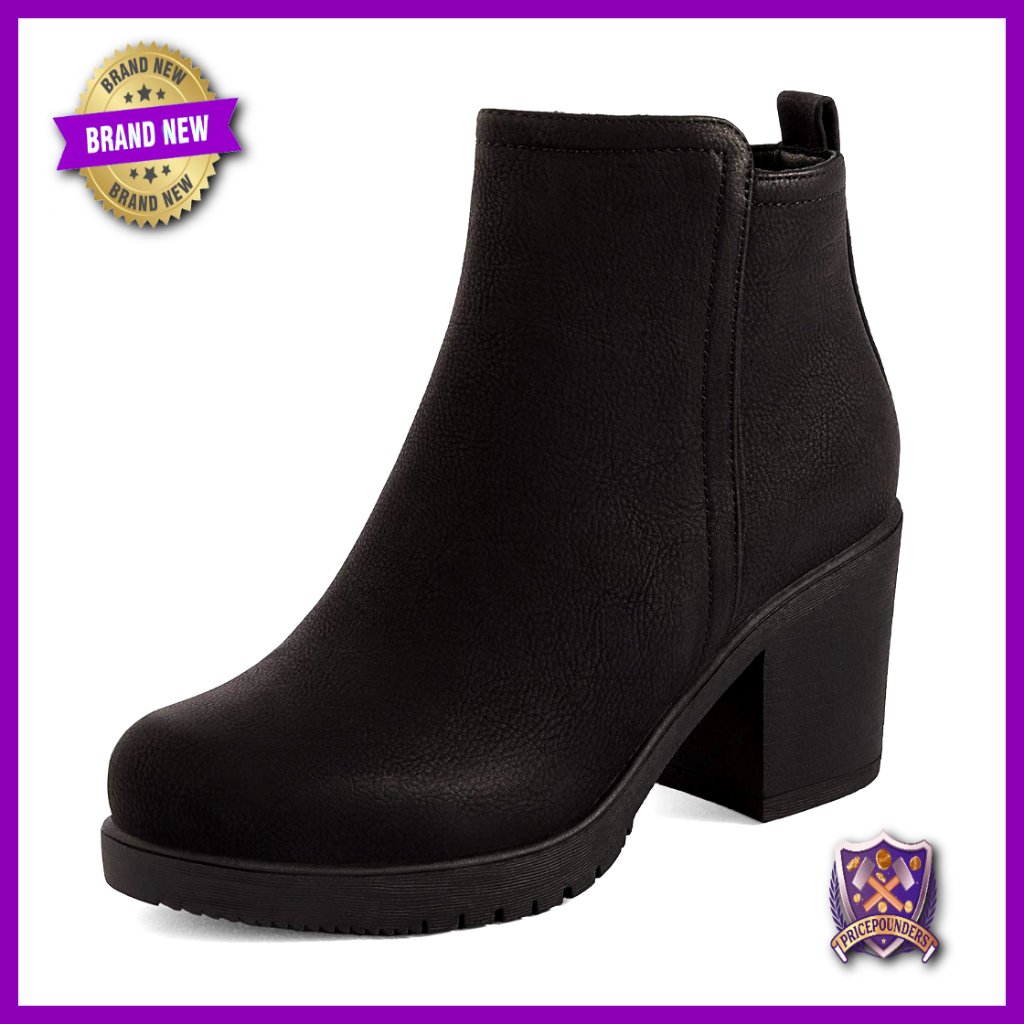 Women's Chunky Heel Ankle Boots Platform Pointed Toe Side Zipper